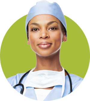 Portrait of healthcare provider in green circle